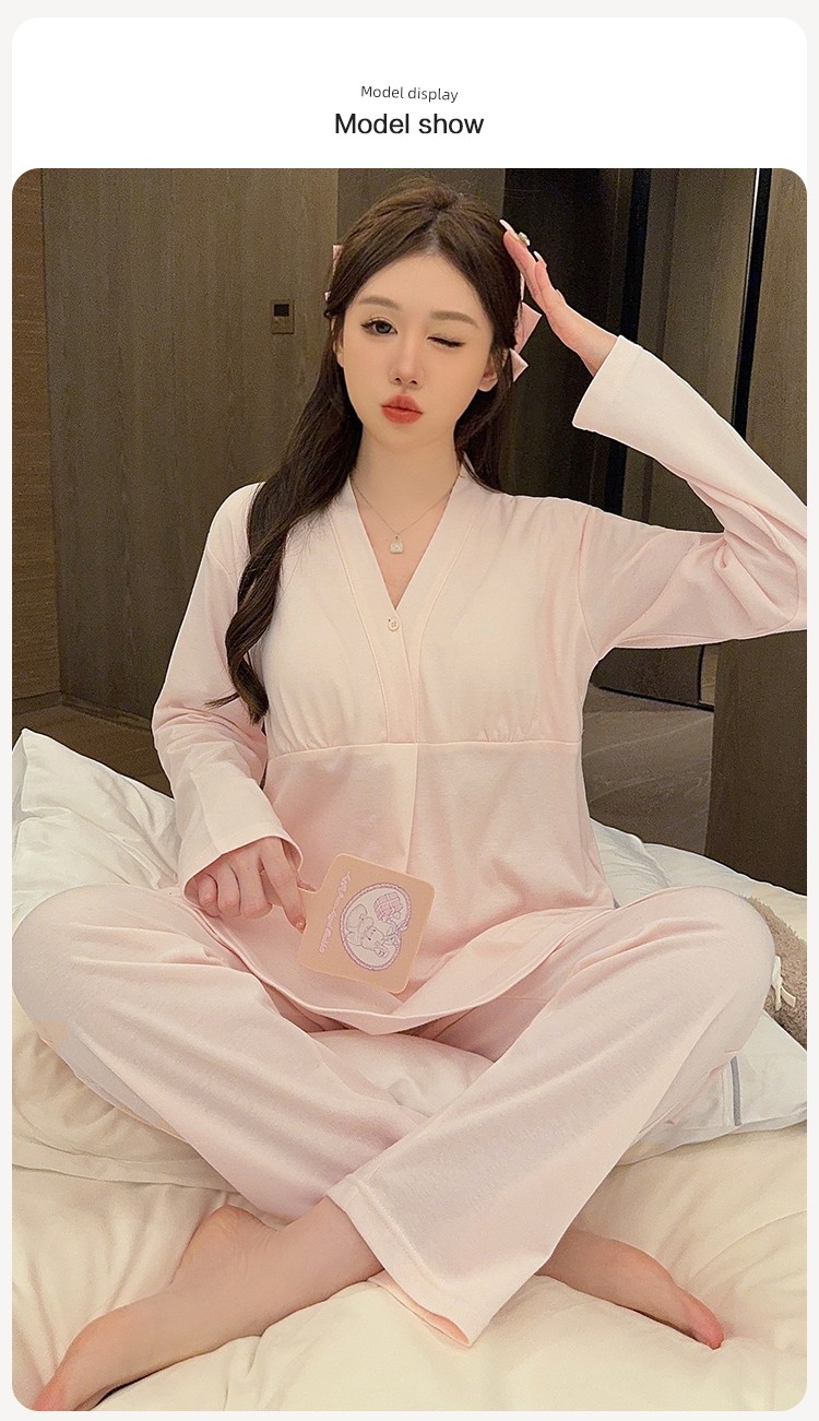 Simple Style Maternity Pajamas with Chest Pads, Pure Cotton, Thin Summer and Autumn Postpartum Nursing Sleepwear for Pregnant Women, All-Cotton for — 16