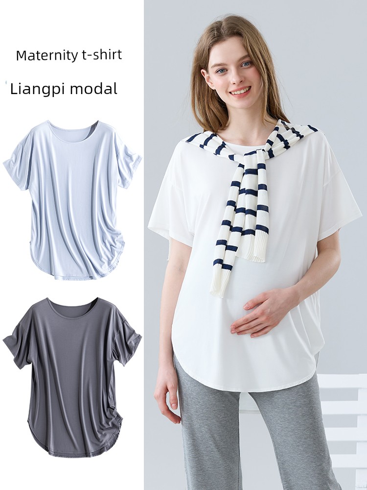 Maternity Tops Short-Sleeved T-Shirt Lenzing Tencel Modal Summer Thin Outer Wear Maternity Wear Summer Loose Fit during Pregnancy