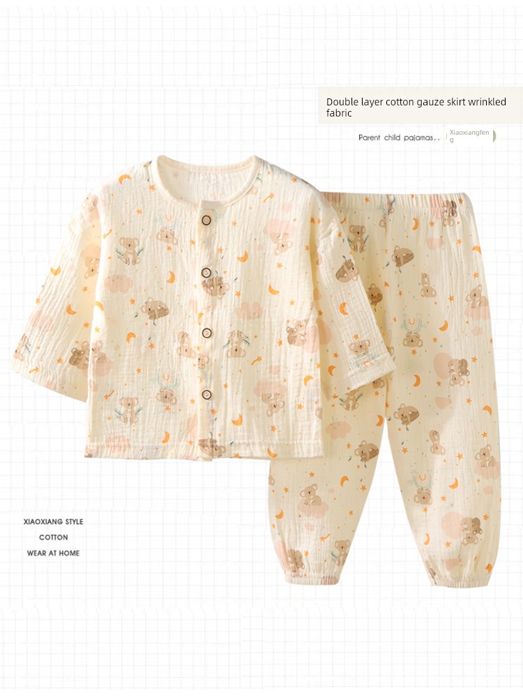 Children's Home Wear 2025 Spring and Autumn New Style Class a Pure Cotton Set for Boys and Girls, Long-Sleeve Long-Pants Pajamas, Air-Conditioning Clothing — 3