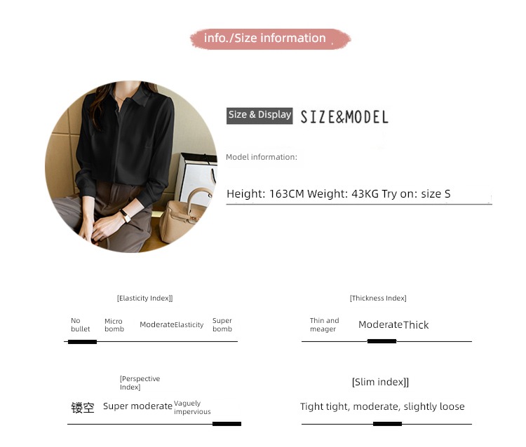 suit Inner lap Long sleeve Satin temperament real silk shirt
