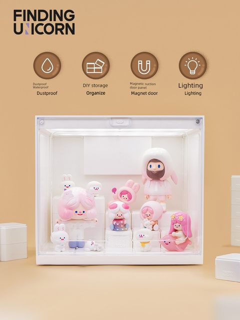 Looking for Unicorn New upgrade Box Heart Player Figure Display Box Blind Box Storage Cabinet Glowing Acrylic
