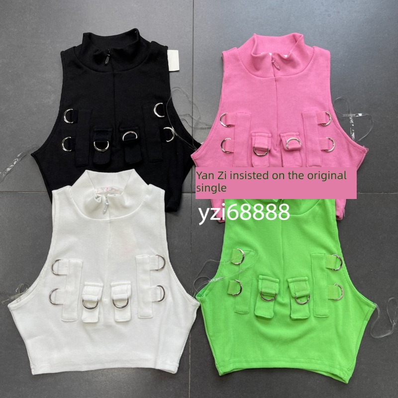 Europe and America fashionable Tooling air High waist Exposed navel knitting vest
