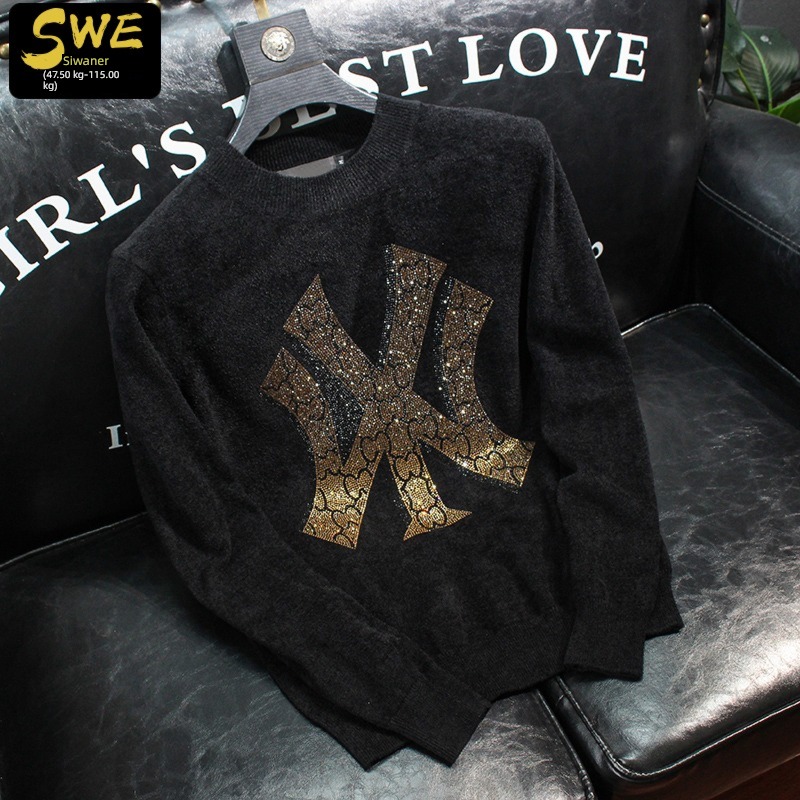 velvet personality Self-cultivation Half high collar Hot drilling sweater