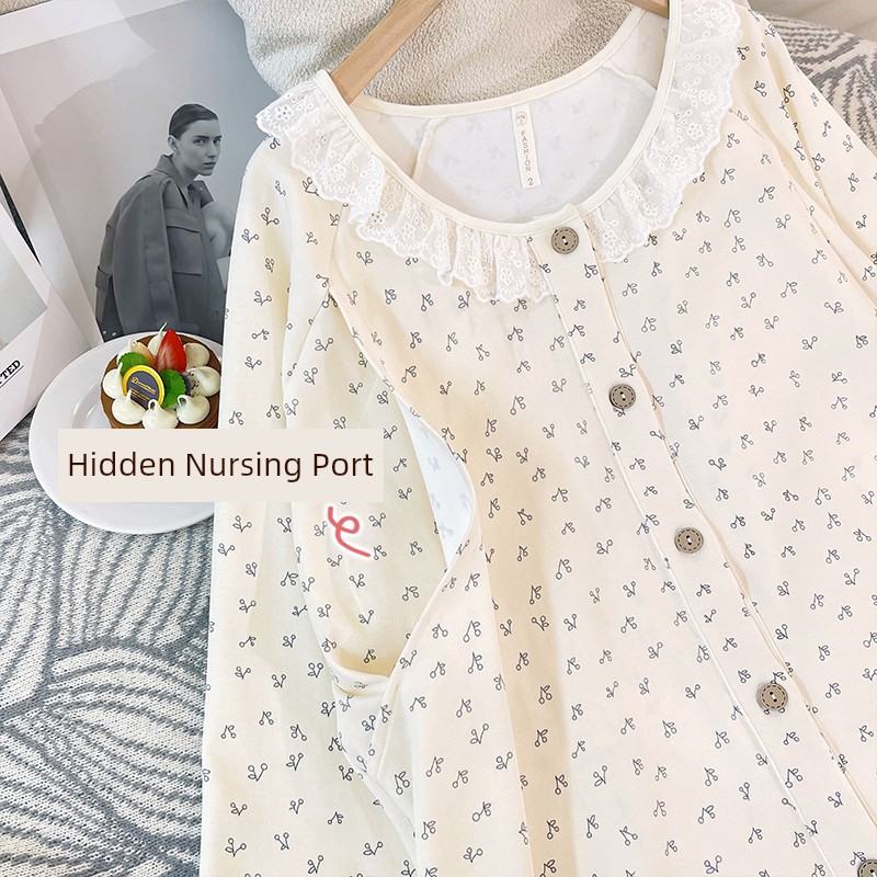 Spring and Autumn Pure Cotton Maternity Dress with Chest Pads, Hospital Delivery Gown, Maternity Sleepwear, Nursing Dress for Pre and Postpartum — 5