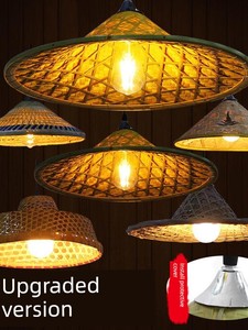 Straw Hat Lampshade Farmhouse Hot Pot Restaurant Decoration Creative Retro Bamboo Woven Hanging Lampshade Rattan Art Res