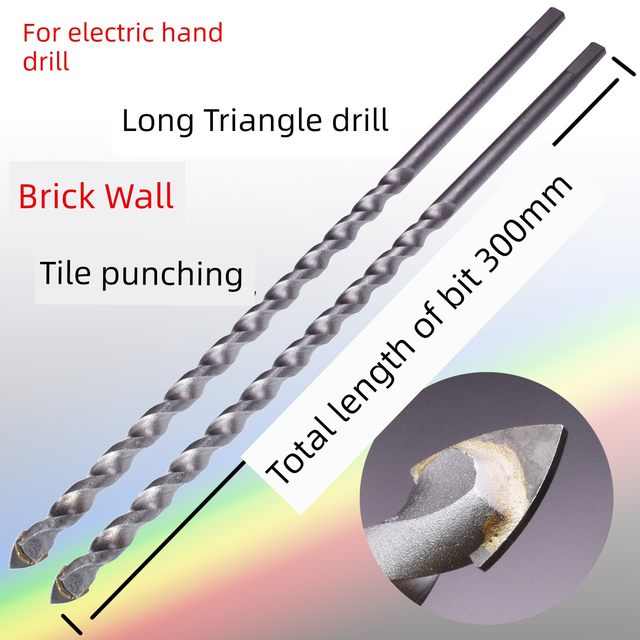 Extended tile triangle drill bit/for hand drill/over-strength threading/300/400mm brick wall cement wall drilling