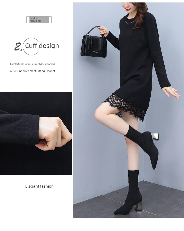 Lace stitching easy Show thin Cover meat knitting Dress