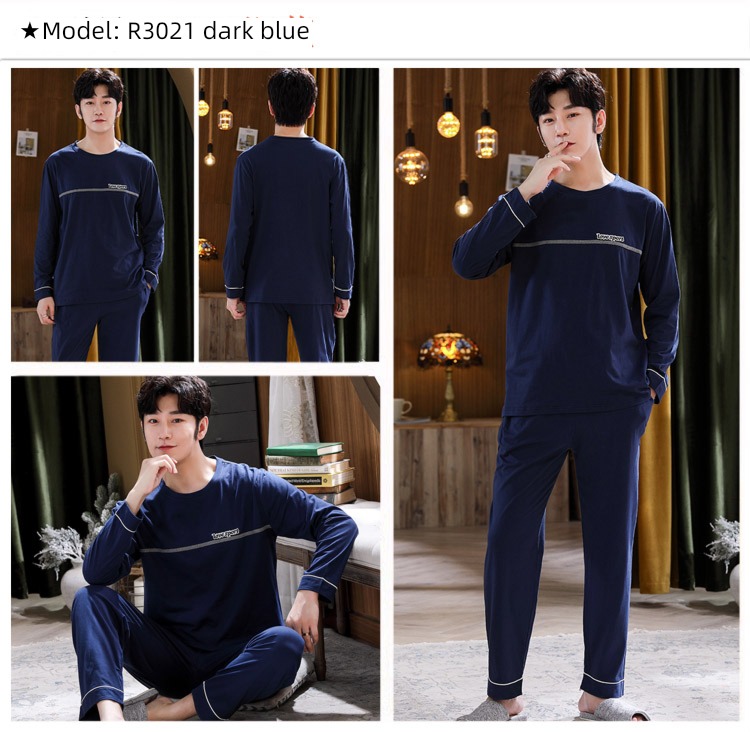 male Long sleeve Cotton Big size Autumn  summer suit pajamas