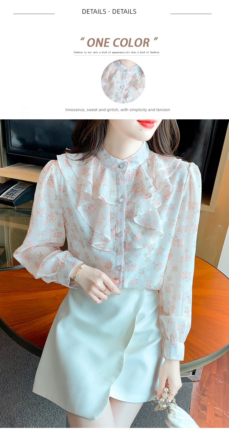 Long sleeve Women Foreign style Spring and Autumn Ruffles Small shirt