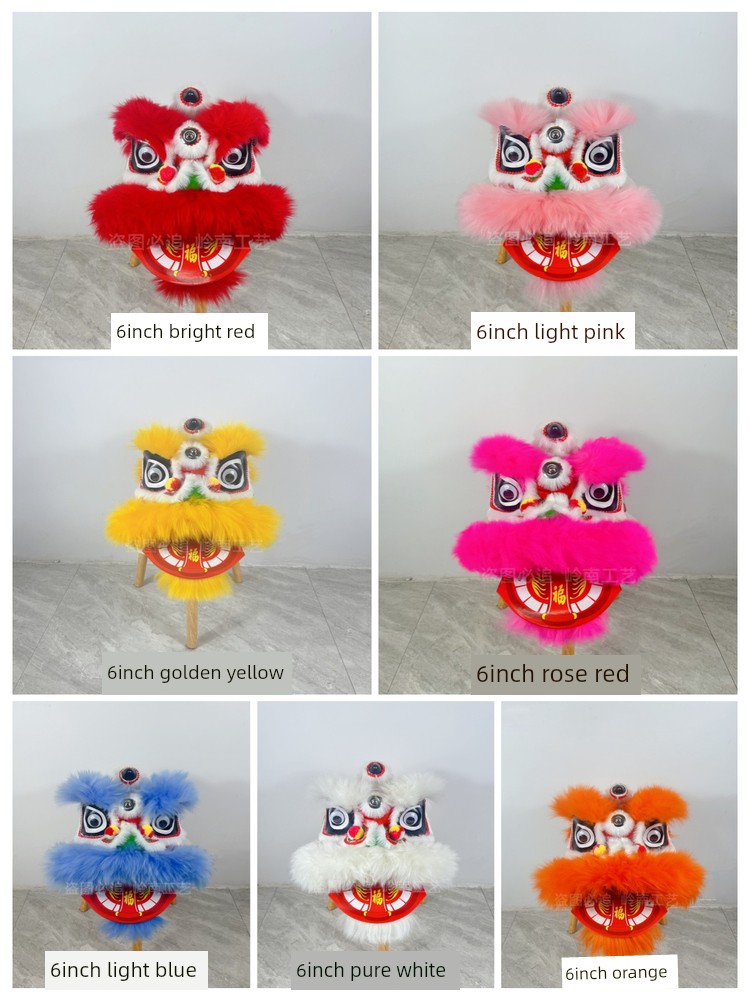 6inch Children's Plastic Lion Dance Head Props That Can Blink, Single-Head Performance Lion Head, Chinese Style for Kindergarten and School