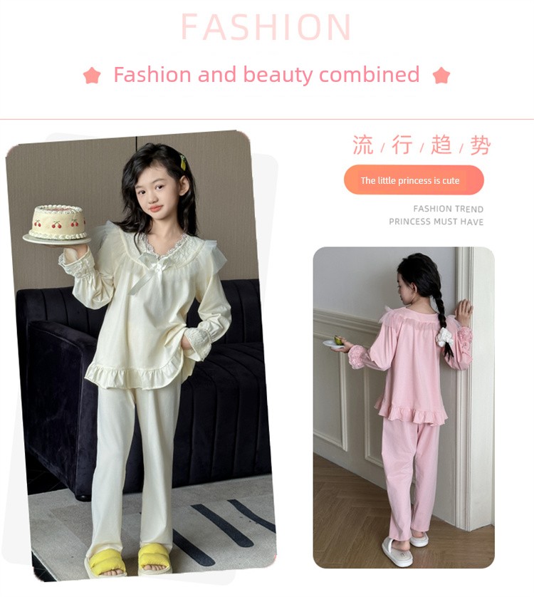 Children's Pajamas Spring and Autumn Pure Cotton 2026 New Style Big Girls' Home Wear Autumn Long-Sleeve Kids' All-Cotton Set Stylish — 4