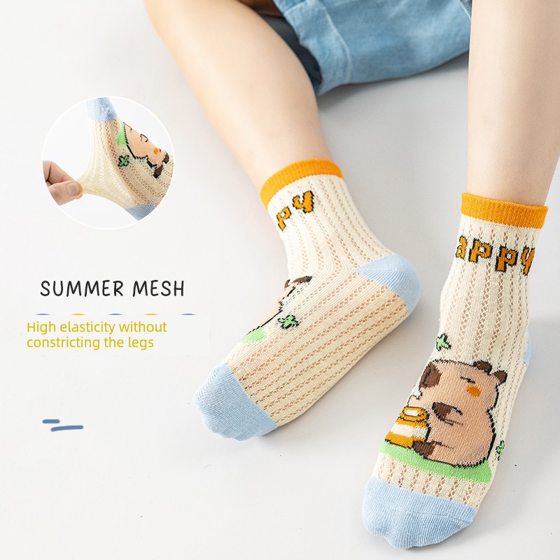 Kappabala Boys' Socks Summer Thin Children's Cotton Socks Ultra-Thin Mesh Cartoon Girls' Baby Summer Mid-Calf Length Socks — 3
