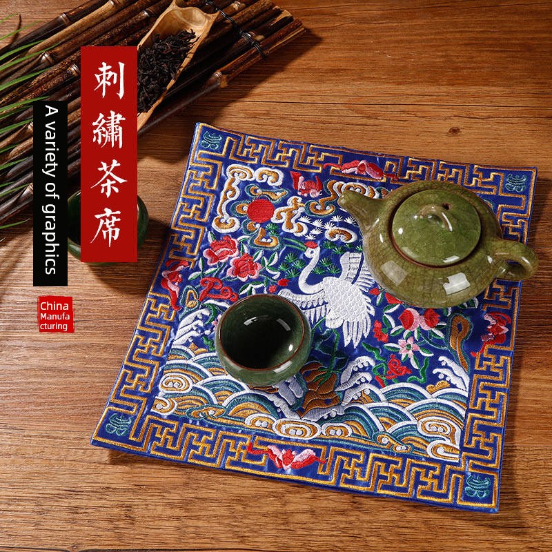 Chinese Style Phoenix Patch Embroider Tea Mat Palace Style Tea Mat Oven Mitts Insulation Mat for Foreigners Small Gift for Going Abroad