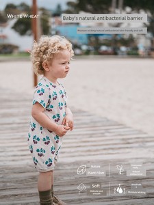 [Cherry One-Piece] Whitewheat Infant Summer Antibacterial Clothing for Boys and Girls, Thin Romper for Outdoor Wear