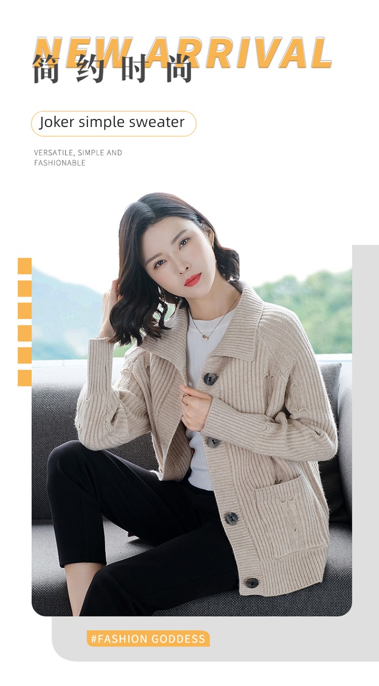 hyz  Lapel middle age Mother dress knitting Cardigan