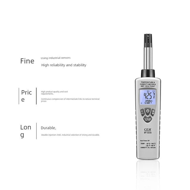 CEM Huashengchang Industrial Temperature Hygrometer High Accuracy Air Dew Point Wet Bulb Temperature Test DT-321S