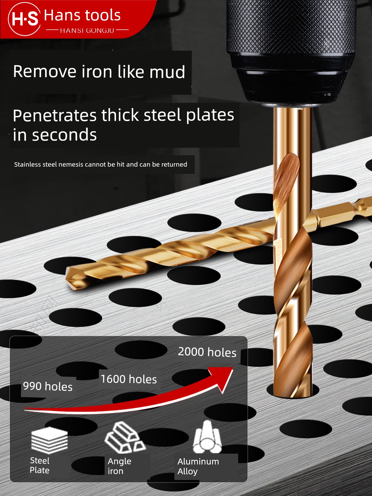 Auger Bit Hexagonal Handle Cobalt Stainless Steel Special High Hardness Punching Steel Alloy Metal Special Turning Head