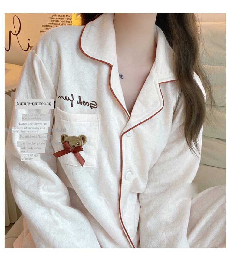 female Autumn and winter pure cotton thickening interlayer lovely pajamas