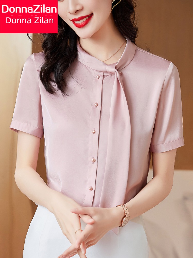 shirt temperament coverall Ribbon Chiffon jacket Short sleeve