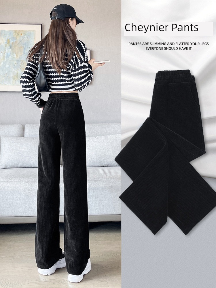 chenille  female Autumn and winter High waist leisure time Plush Wide leg pants
