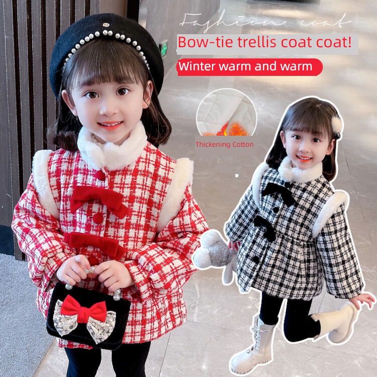 Baby girl Wool child lattice Foreign style winter loose coat