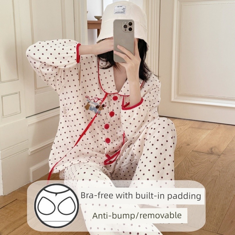 Spring, Autumn, and Winter Maternity Pajamas with Chest Pads, Thickened Air Cotton, No Need to Wear Underwear, Layered Maternity Sleepwear with Hood Set — 1
