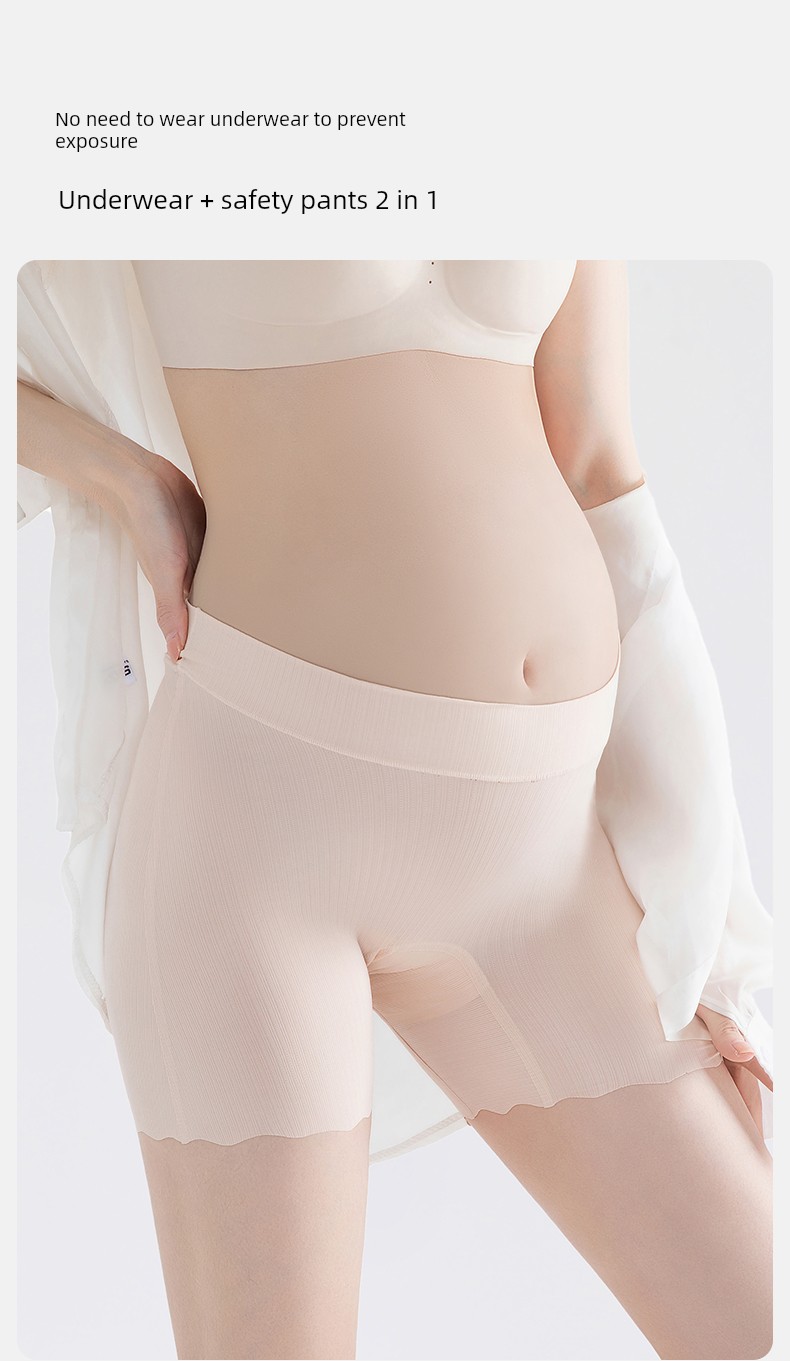 Manxi Maternity 2-in-1 Safety Shorts Anti-Exposure Underwear Low and High Waist Leggings Spring/Summer Thin Ice Silk Shorts — 18