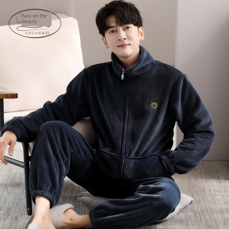 male Winter money zipper Flannel Plus Size pajamas
