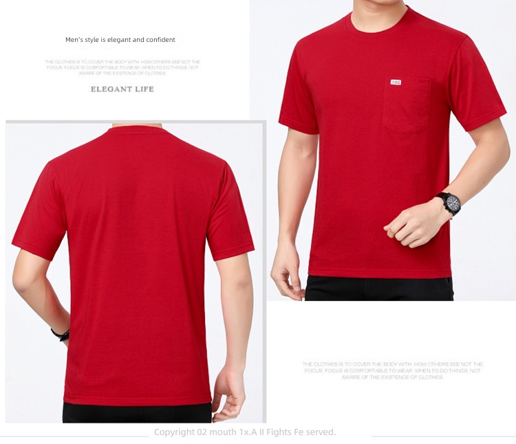 middle age Real pocket leisure time Big size Sweaters Short sleeve T-shirt