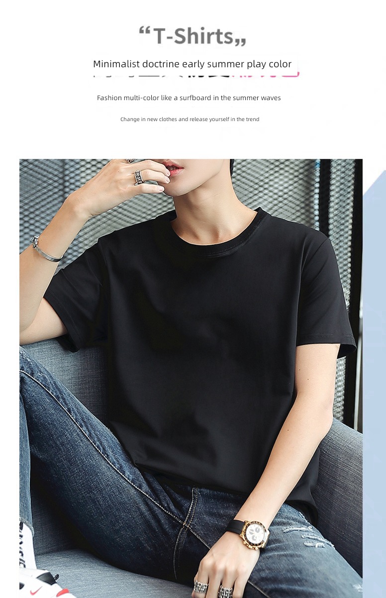 man Solid color pure cotton trend Put on your clothes Short sleeve T-shirt