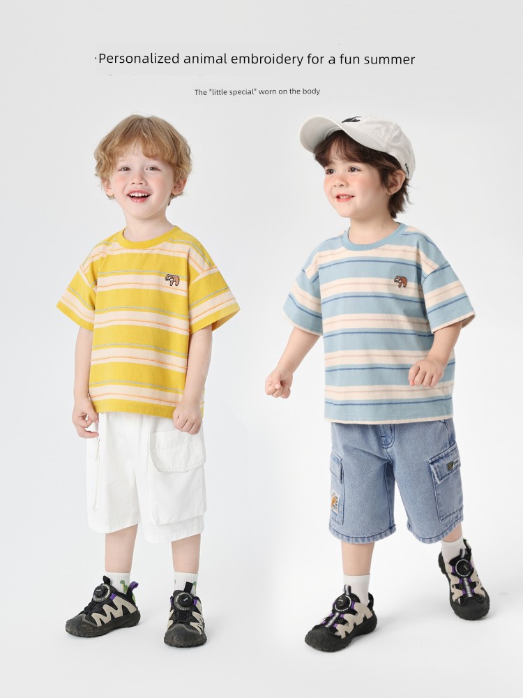 Boys' Pure Cotton Short-Sleeved T-Shirt Summer Thin Half-Sleeved 2026 New Style Children's Clothing Summer Stylish Top for Kids and Babies — 2