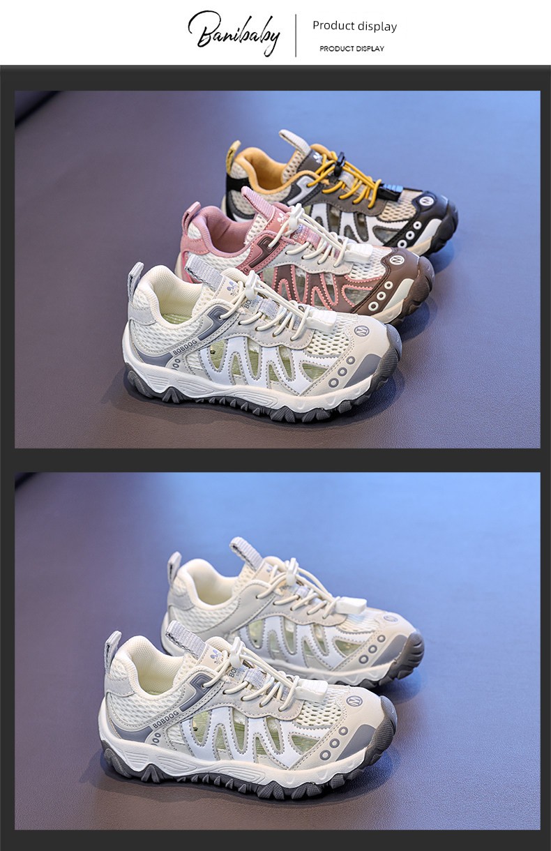Babudou Boys' Sports Shoes 2026 New Summer Children's Mesh Breathable Non-Slip Hiking Thin Mesh Shoes with Hollow Design — 10