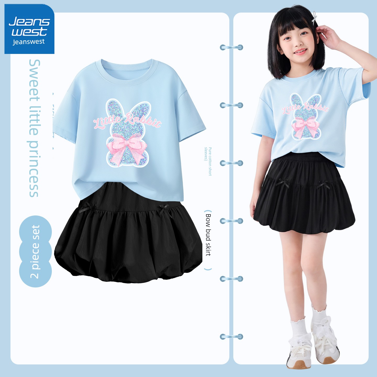 Jeanswest Children's Clothing Girls' Short-Sleeved T-Shirt 2026 New White Pure Cotton Top Children's Summer Clothing T-Shirt — 6