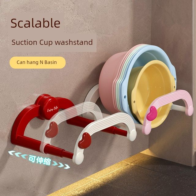 Bathroom washbasin storage rack wall-mounted without punching foldable retractable washbasin rack household universal storage tool