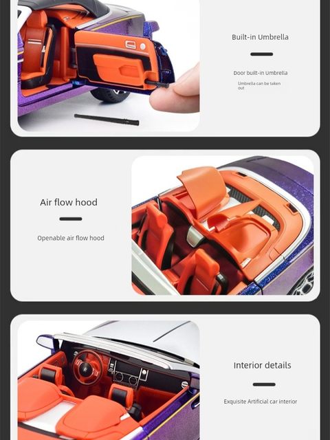 Simulation 1 24 Rolls-Royce Dark Car Model Convertible Car Model Alloy Toy Car Little Boy Luxury Car Ornaments