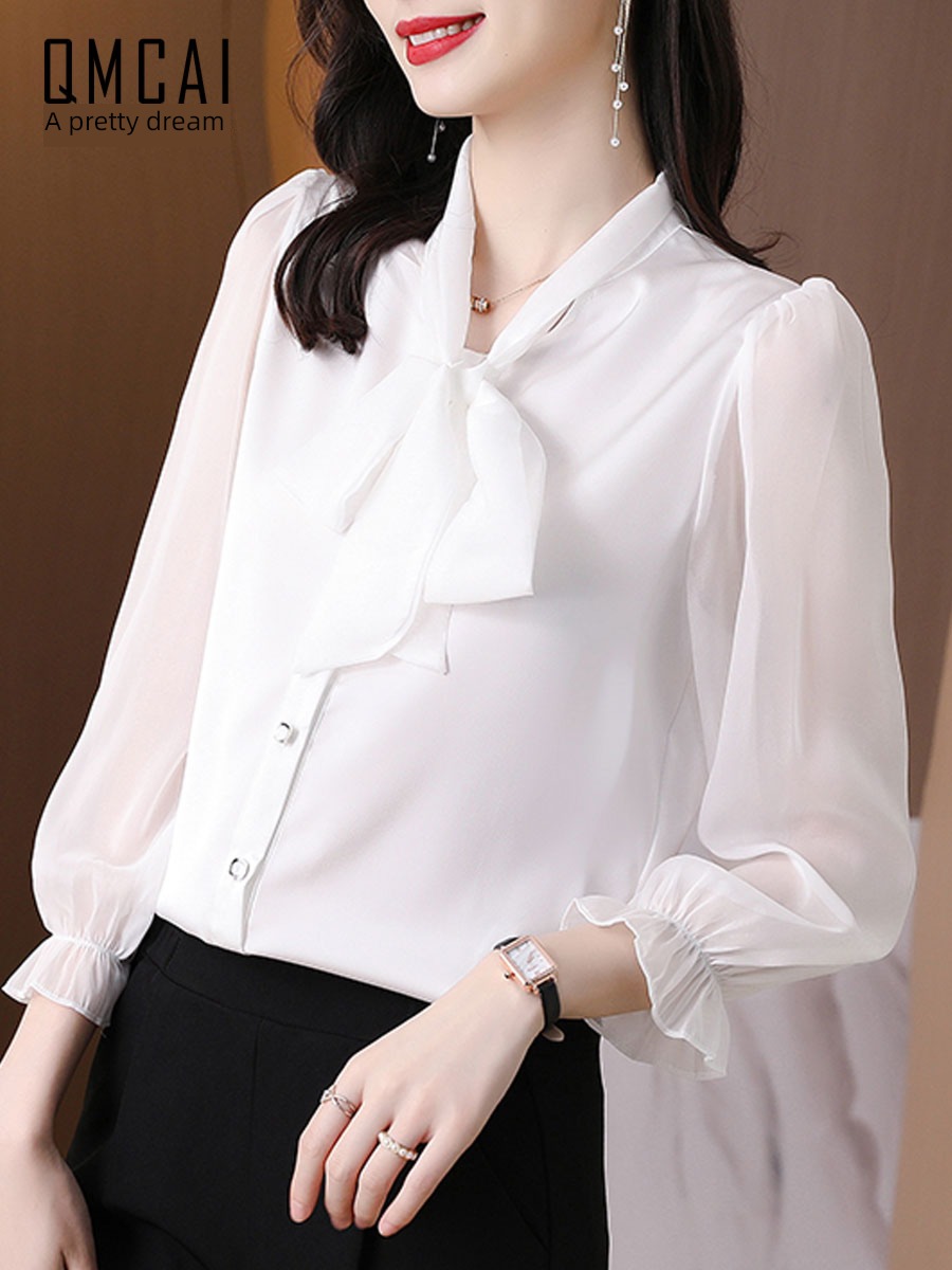white Sense of design fashion jacket Chiffon shirt