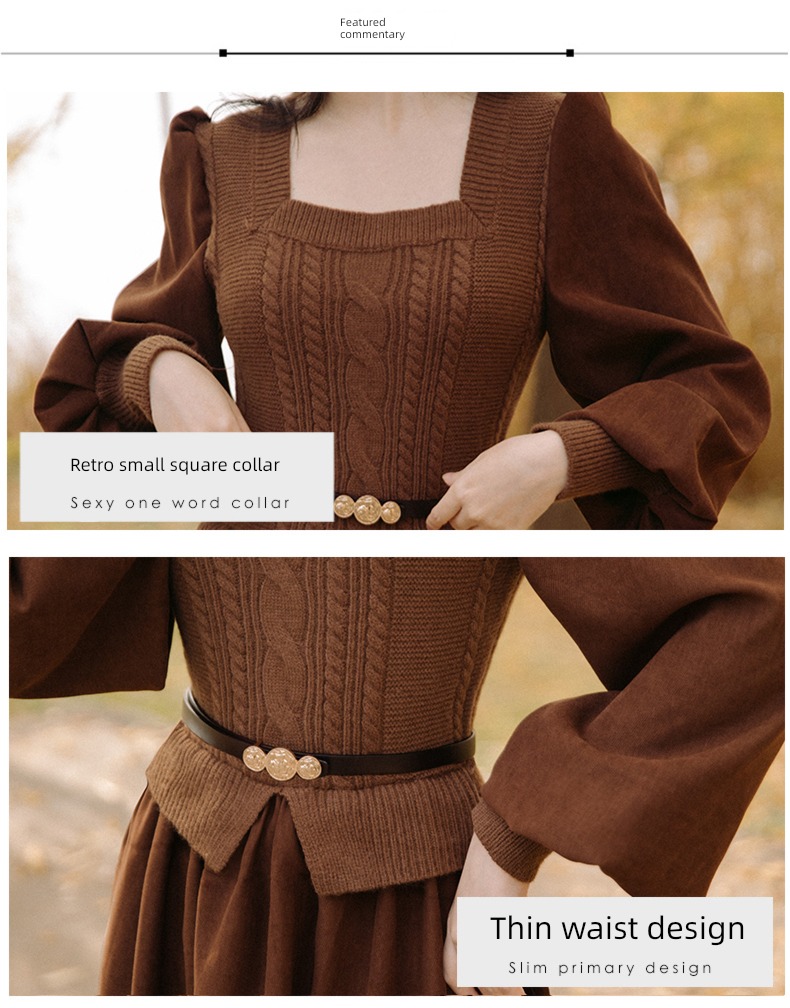 Autumn and winter Inner lap Fake two temperament knitting Dress