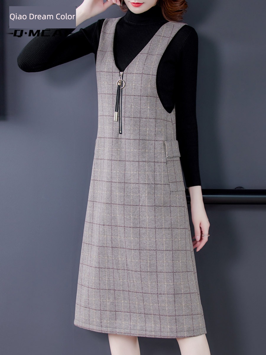 lattice Wool noble mom Two piece suit Dress