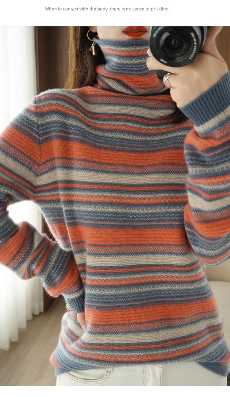 Cashmere Heap High collar female jacket stripe Sweater