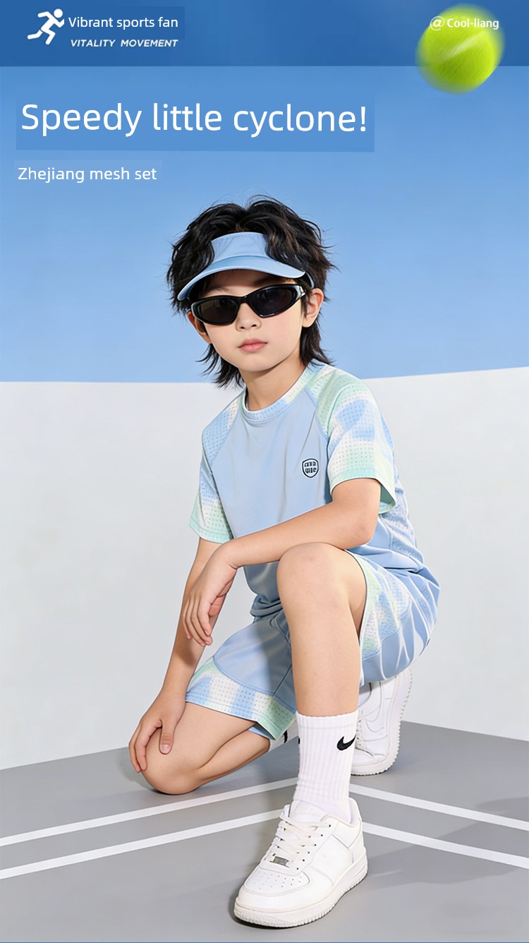 2026 New Children's Clothing Girls' Quick-Drying Sports Suit Children's Ice Silk Short-Sleeved Two-Piece Set Boys' Mesh Basketball Uniform — 3