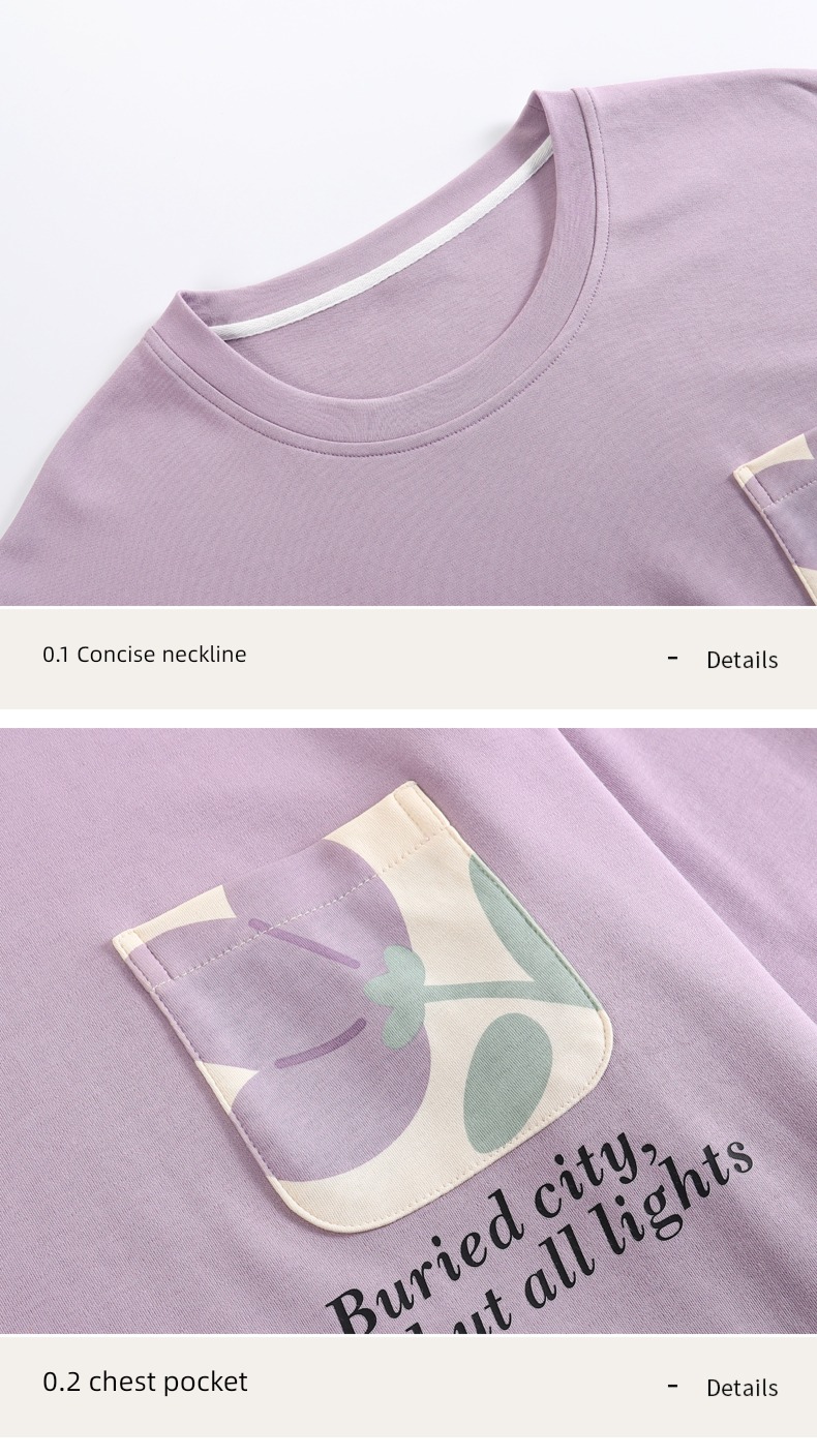 pure cotton Condom fashion Round neck female Big size Cartoon pajamas