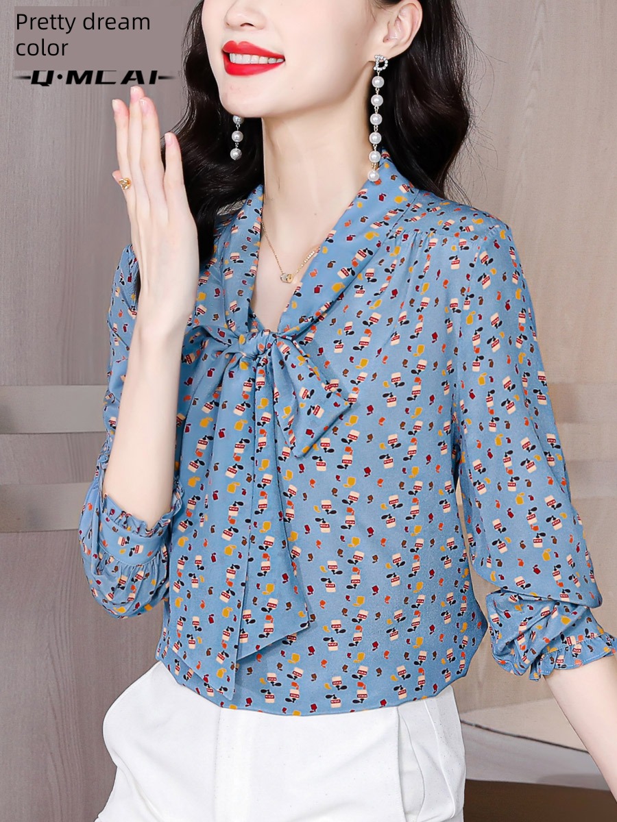 printing Long sleeve Autumn  French Your wife Chiffon shirt