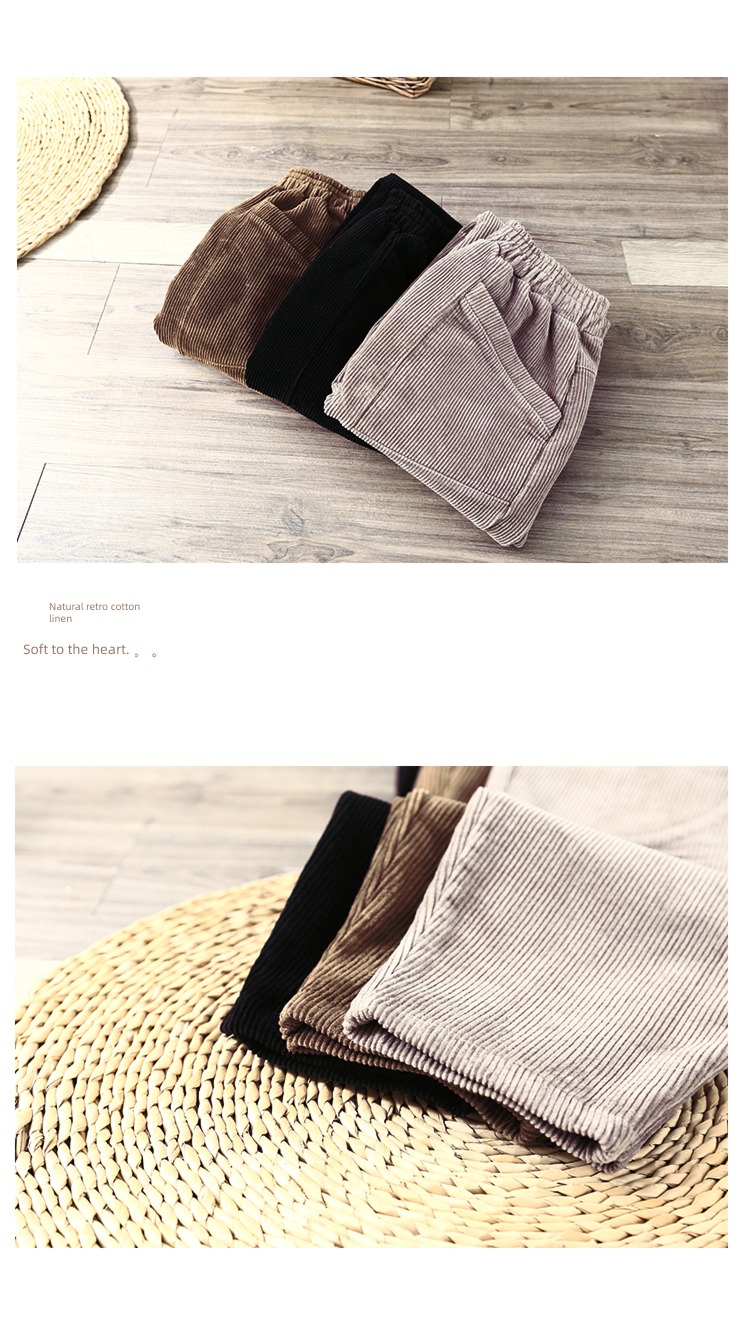 Elastic waist Big pocket leisure time thick corduroy trousers