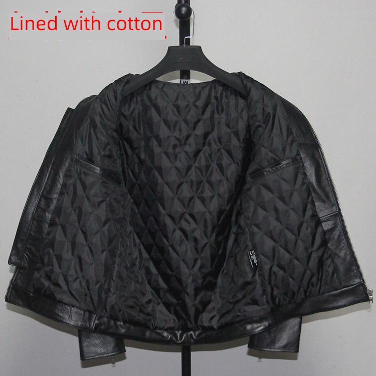 Cabbage price Self-cultivation stand collar Multiple pockets genuine leather leather clothing