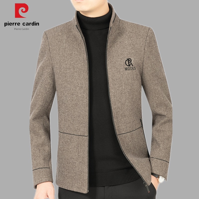 Pierre Cardin Spring and Autumn Woollen cloth loose coat stand collar Jacket