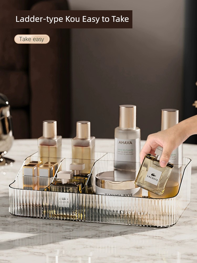 化妝品收納盒梳妝台桌麪透明置物架長方形小號大號輕奢客厛衛生間