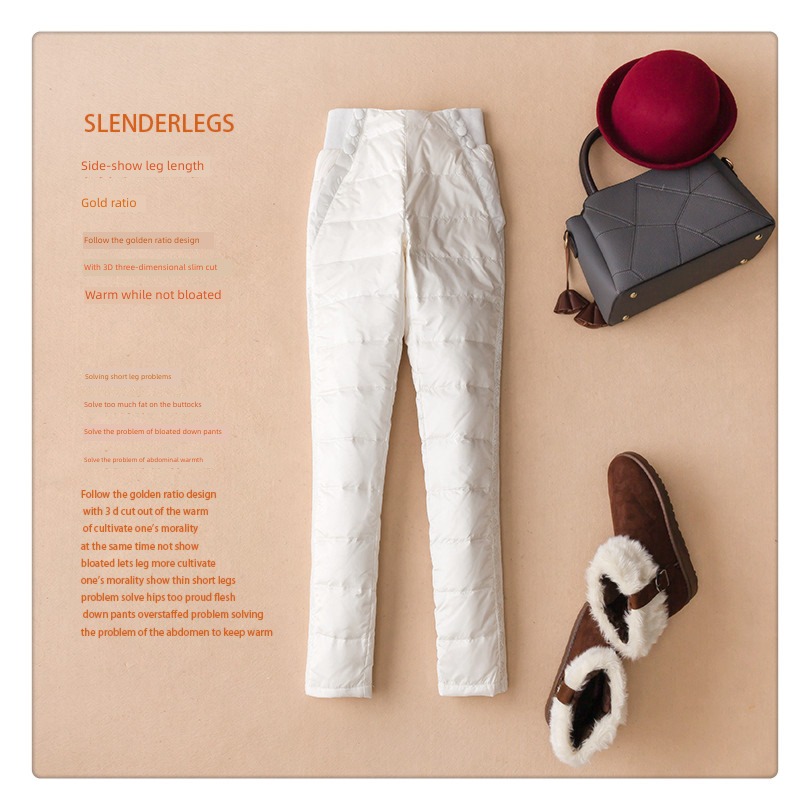 High waist elastic force Self-cultivation Wool Lace lady Down pants
