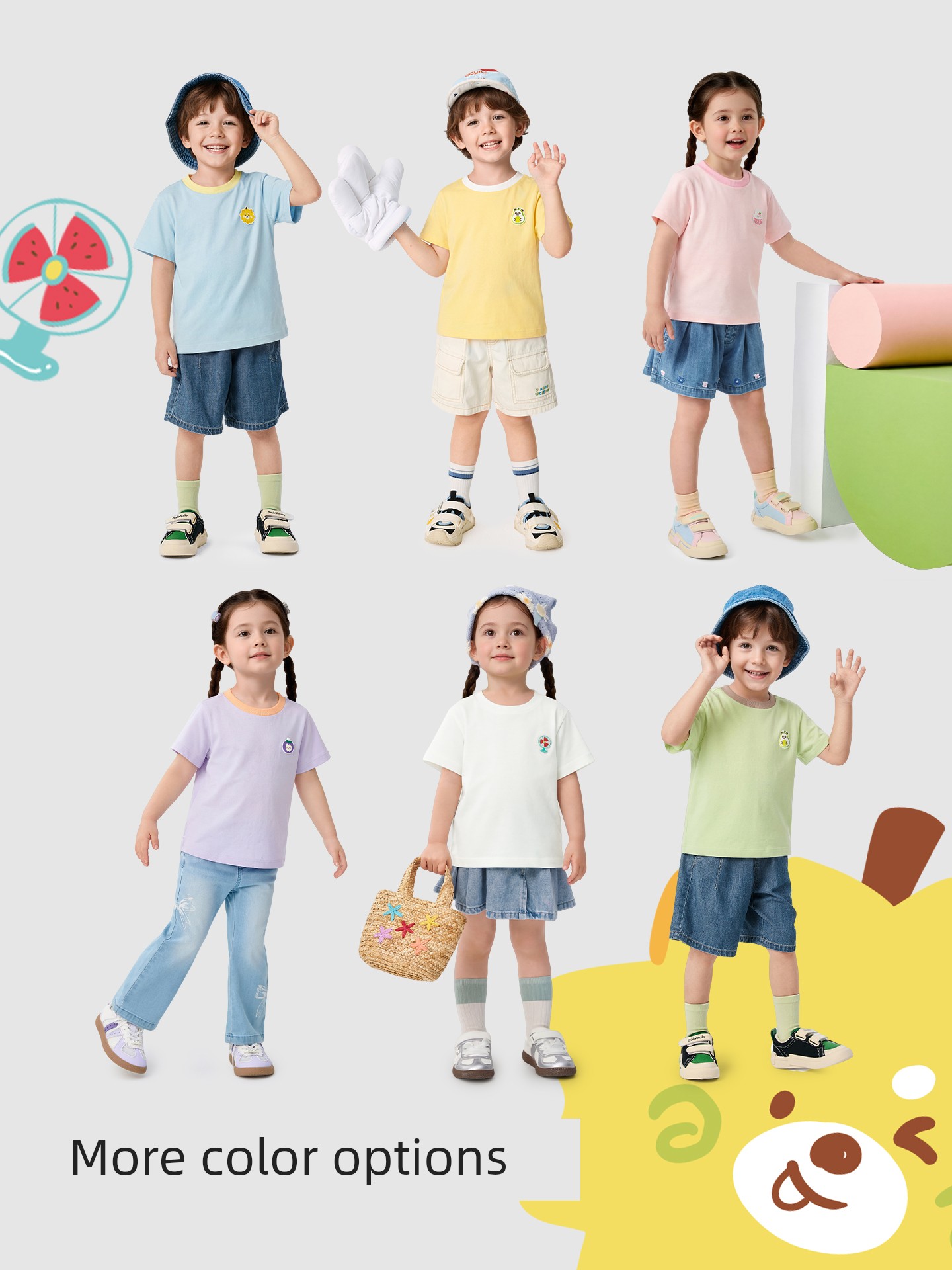 Balabala Short Sleeve 2024 New Arrival Contrast Color Children's Clothing