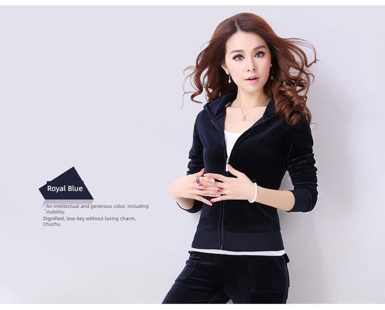 Gold wire velvet Athletic Wear suit female spring and autumn 2022 new pattern Fashion temperament Self-cultivation Big size Two Show thin tide