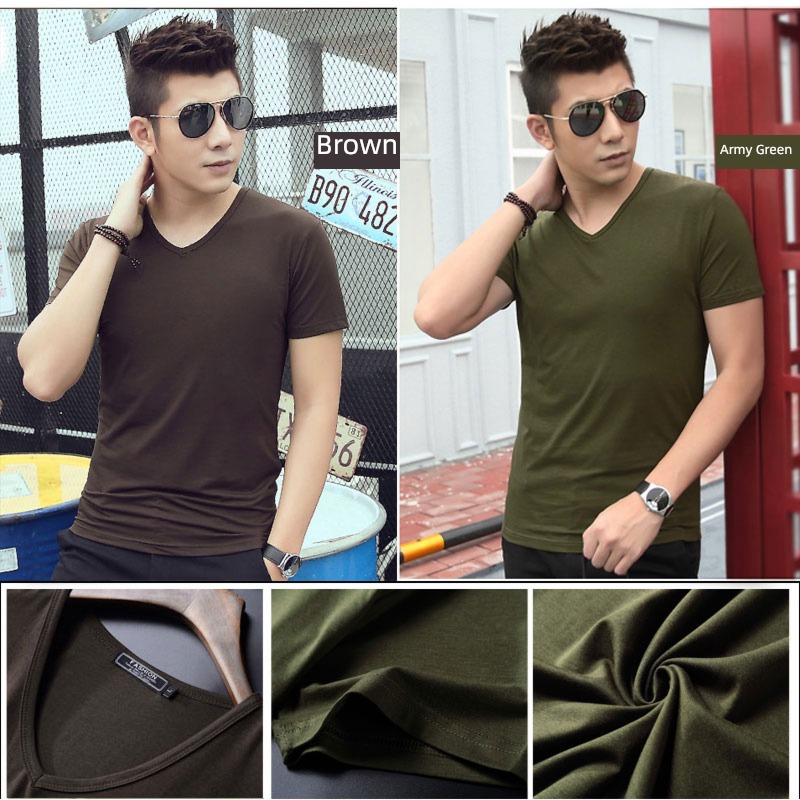 modal  mature man T-shirt V-neck Tight fitting tide Short sleeve